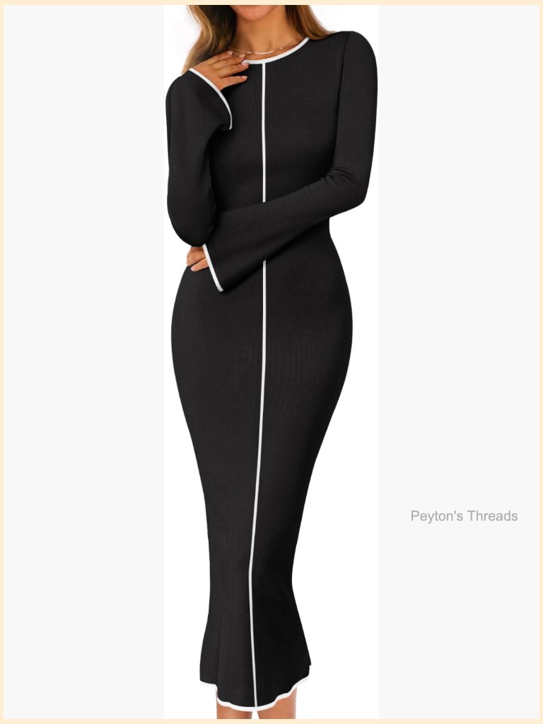 Vneck Long Bell Sleeve Bodycon Midi Sweater Dress
